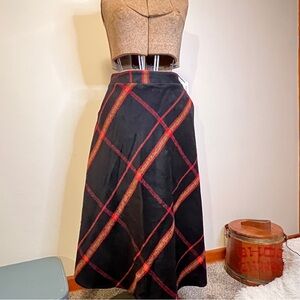 Wool Blend Lined Plaid Black and Red Women's Long Skirt